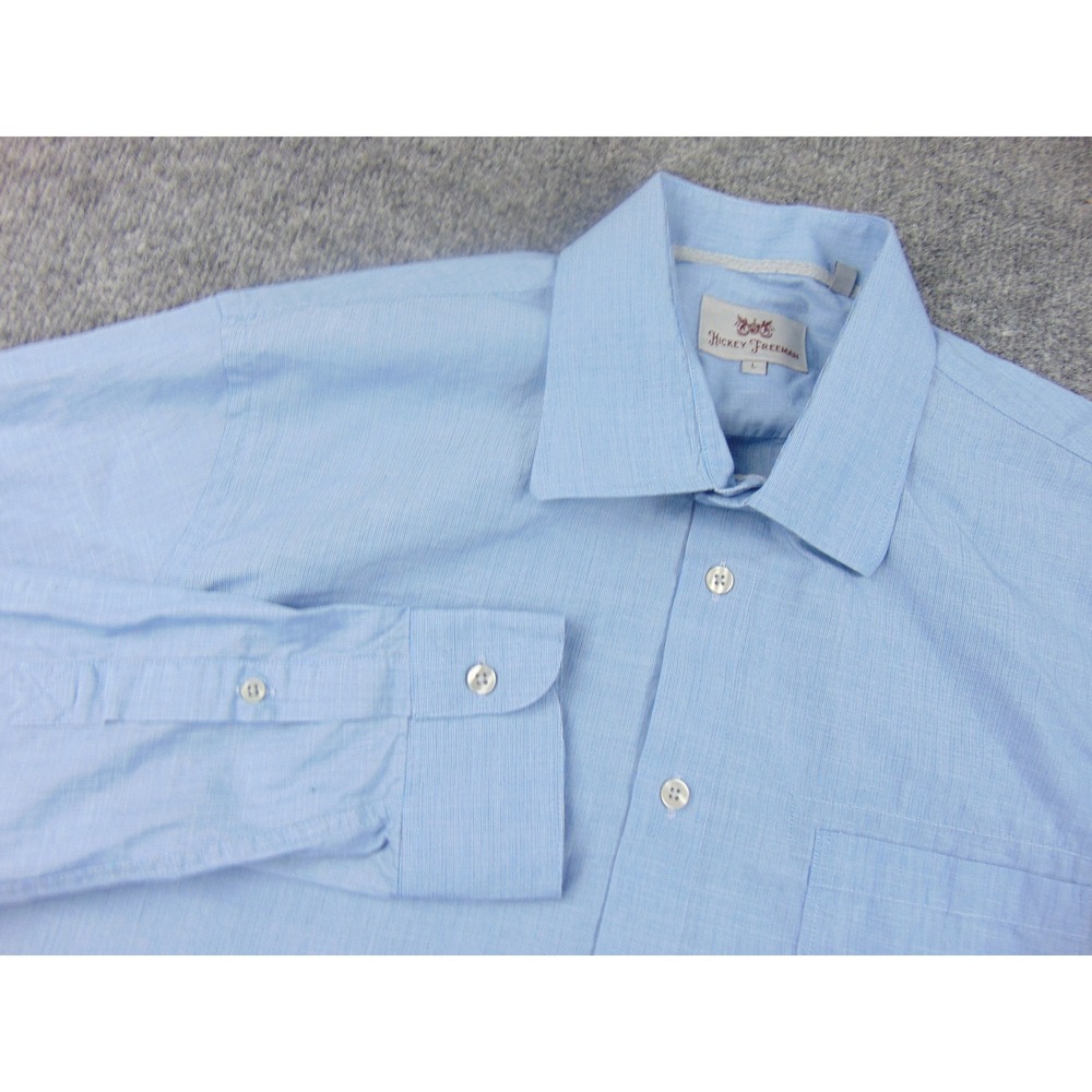 Hickey Freeman‎ Dress Shirt Mens Large Blue Striped Cotton Long Sleeve